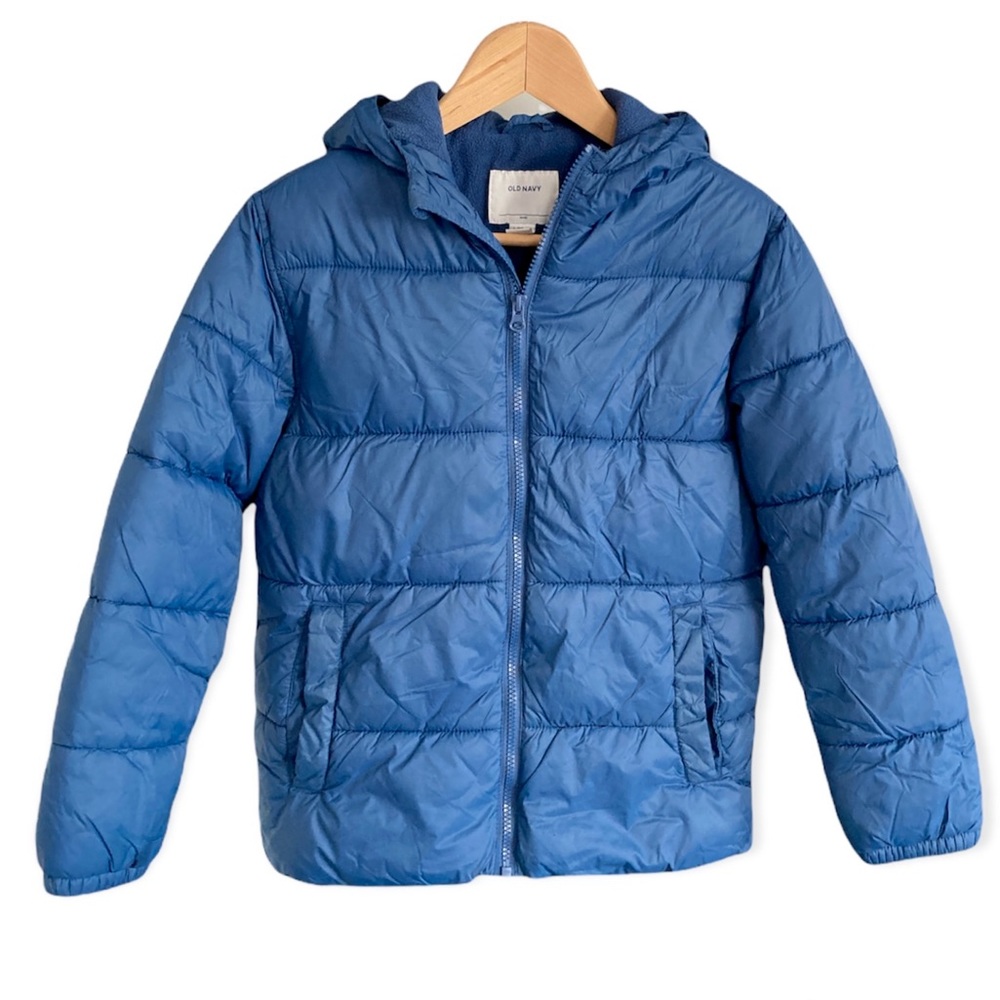 Blue Puffer Coat Boys L Size 10 With Hood Frost free
